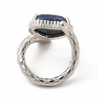 Natural Lapis Lazuli Heart with Snake Open Cuff Ring(RJEW-P082-02P-10)-4