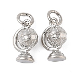 Brass Pendants, Globe Charms, with Jump Ring, Long-Lasting Plated, Lead Free & Cadmium Free, Platinum, 12x7.5x5.5mm, Hole: 3.5mm(KK-L245-11P)