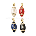 Brass Micro Pave Clear Cubic Zirconia Pendants, with Enamel, Rugby Charms, Mixed Color, Real 18K Gold Plated, 20x9x4mm, Hole: 3.5x3mm(CU-CBA108A-04G)