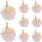 8Pcs Electroplate Natural Rose Quartz Star Cut Round Charms, with Iron Findings, Faceted, Golden, 11~12x8x8mm, Hole: 1.5mm(G-SC0003-04)