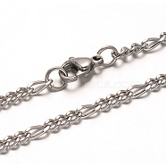 304 Stainless Steel Figaro Chains Necklaces, with Lobster Claw Clasps, Faceted, Stainless Steel Color, 29.52 inch(75cm)(NJEW-L398-03P)