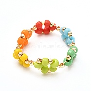 Glass Seed Beads Rings, Braided Beads Ring for Children Girl Women, Colorful, US Size 9 3/4(19.5mm)(X1-RJEW-TA00008)