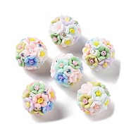 Luminous Resin Pave Rhinestone Beads, Glow in the Dark Flower Round Beads with Porcelain, Colorful, 19mm, Hole: 2mm(RESI-C048-01C)