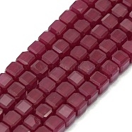 Lab Grown Red Corundum Beads Strands, Faceted, Cube, 4x4x4mm, Hole: 0.7mm, about 96pcs/strand, 15.16 inch(38.5cm)(G-G106-G05-01-1)