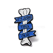 Alloy Brooches, It's Going Tibia Okay Bone Enamel Pins, Blue, 31x16mm(JEWB-I034-17A)