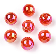 Translucent Resin Beads, Glitter Beads, Round, Orange Red, 8x7.5mm, Hole: 1.8mm(RESI-Z015-04C)