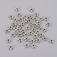 Tibetan Style Alloy Spacer Beads, Flower, Antique Silver, 7x7x2mm, Hole: 1mm(LF10889Y)