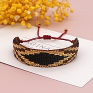Miyuki Seed Braided Bead Bracelet, Wide Band with Rhombus Pattern Friendship Bracelet for Women, Sandy Brown, 11 inch(28cm)(BJEW-P269-05F)