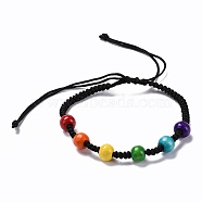 Rainbow Pride Bracelet, Wood Beads Adjustable Cord Bracelet, Braided Bracelet for Men Women, Black, Inner Diameter: 2-1/8 inch(5.25cm)(BJEW-F419-02)