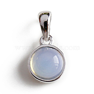 Rhodium Plated 925 Sterling Silver Pave Opalite Half Round Charms, Real Platinum Plated, 9.5x7mm(G-NH0001-12F)