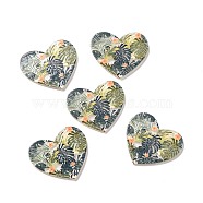 Printed Transparent Acrylic Pendants, Heart with Leaf Pattern, Dark Slate Gray, 34x39x2mm, Hole: 2mm(MACR-C003-02)