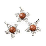 Synthetic Goldstone Pendants, Flower Charms, with Rack Plating Platinum Tone Brass Findings, Cadmium Free & Lead Free, 38x37x7~7.5mm, Hole: 8x5mm(G-B033-02P-21)