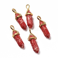 Synthetic Red Imperial Jasper Pendants, Faceted, with Golden Tone Brass Findings, Lead free & Cadmium Free, Bullet, 27~30x9~10x7~8mm, Hole: 4x3mm(G-K329-17G)