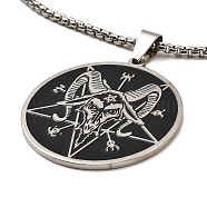 201 Stainless Steel Pendant Necklaces, Flat Round, 23.43 inch(59.5cm)(NJEW-B095-02)