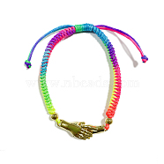 Handshake Brass Link Bracelet for Teen Girl Women, Braided Cord Bracelet, Colorful, Inner Diameter: 2-1/8~3-3/8 inch(5.3~8.5cm)(BJEW-SW00005-06)