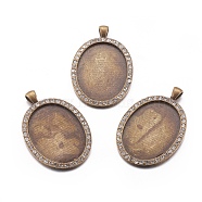 Oval Tibetan Style Alloy Big Pendant Cabochon Settings, with Rhinestones, Nickel Free, Antique Bronze, Tray: 40x30mm, 56x35x3mm, Hole: 7x4mm(PALLOY-L164-01-NF)