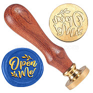 Golden Plated Brass Sealing Wax Stamp Head, with Wood Handle, for Envelopes Invitations, Gift Cards, Word, 83x22mm, Head: 7.5mm, Stamps: 25x14.5mm(AJEW-WH0208-921)