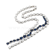 Brass Micro Pave Cubic Zirconia Necklaces, Teardrop, Dark Blue, 19.33 inch(491mm)(NJEW-H027-01P-02)