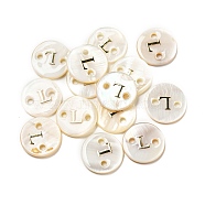 Freshwater Shell Buttons, Flat Round , Letter L, 12x2mm, Hole: 1.6mm(BUTT-Z001-01L)