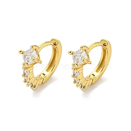 Brass Micro Pave Cubic Zirconia Hoop Earring, Real 18K Gold Plated, Star, 14.5x6.5mm(EJEW-C088-03A-G)