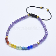Natural Amethyst Braided Bead Bracelets, with Mixed Gemstone and Nylon Cord, Faceted, 2-1/4 inch(5.7cm)~3-1/4 inch(8.3cm)(BJEW-I258-M07)