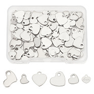 Elite 120Pcs 6 Styles 201 Stainless Steel Charms, Stamping Blank Tag, Heart, Stainless Steel Color, 5.64~10x5.68~11.5x0.61~1.5mm, Hole: 1~2mm, 20pcs/style(STAS-PH0005-61)