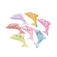 Resin Cabochons, with Paillette, Dolphin, Mixed Color, 34x19x6mm(X-CRES-N007-23)