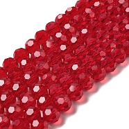 Transparent Glass Beads, Faceted(32 Facets), Round, FireBrick, 10mm, Hole: 1.8mm, about 66~68pcs/strand, 24.02~24.13 inch(61~61.3cm)(EGLA-A035-T10mm-D07)