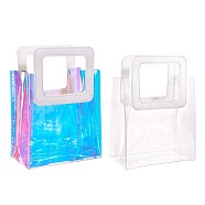 2 Colors PVC Laser Transparent Bag, Tote Bag, with PU Leather Handles, for Gift or Present Packaging, Rectangle, White, Finished Product: 25.5x18x10cm, 1pc/color, 2pcs/set(ABAG-SZ0001-03A)