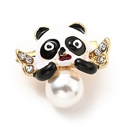 Panda with Wings Enamel Pin with ABS Pearl Beaded, Golden Alloy Animal Brooch for Backpack Clothes, Cadmium Free & Lead Free, Black, 17.5x19x8mm, Pin: 0.8mm(JEWB-I019-18G)