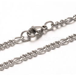 Non-Tarnish 304 Stainless Steel Figaro Chains Necklaces, with Lobster Claw Clasps, Faceted, Stainless Steel Color, 29.52 inch(75cm)(NJEW-L398-03P)