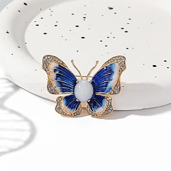 Butterfly Enamel Pins, Zinc Alloy Rhinestone Brooches for Backpack Clothes, Blue, 32x44mm(PW-WGC6B5F-01)