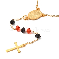 201 Stainless Steel & Glass Rosary Bead Necklaces for Women, Golden, Red, 21.65 inch(55cm)(NJEW-B112-01G-03)