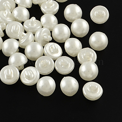 1-Hole Acrylic Shank Buttons, Imitation Pearl Style, Half Round, White, 12x11mm, Hole: 1mm(X-BUTT-R034-062)