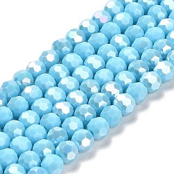 Opaque Glass Beads Stands, AB Color, Faceted(32 Facets), Round, Light Sky Blue, 6x5.5mm, Hole: 1.2mm, about 91~93pcs/strand, 19.49~19.92 nch(49.5~50.6cm)(EGLA-A035-P6mm-B08)