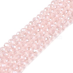 Electroplate Glass Beads Strands, Pearl Luster Plated, Faceted, Rondelle, Pink, 3.5~3.8x3mm, Hole: 0.4mm, about 113~115pcs/strand, 32.5~33cm(EGLA-A044-T3mm-A22)