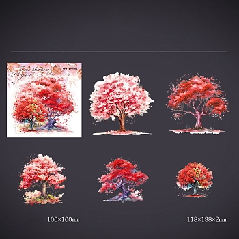 10Pcs 5 Styles 3D PET Adhesive Waterproof Stickers Set, Tree, for DIY Photo Album Diary Scrapbook Decorative, Red, 100x100mm, 2pcs/style