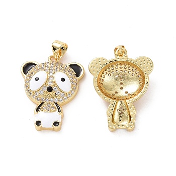 Brass Micro Pave Clear Cubic Zirconia Pendants, with Enamel, Panda Charms, Golden, White & Black, 26x20x5.5mm, Hole: 3.5x4mm