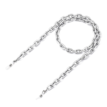 Eyeglasses Chains, Neck Strap for Eyeglasses, with Spray Painted CCB Plastic Cable Chains, 304 Stainless Steel Lobster Claw Clasps and Rubber Loop Ends, Silver, 27.95~28.35 inch(71~72cm)