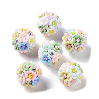 Luminous Resin Pave Rhinestone Beads, Glow in the Dark Flower Round Beads with Porcelain, Colorful, 19~22mm, Hole: 2mm