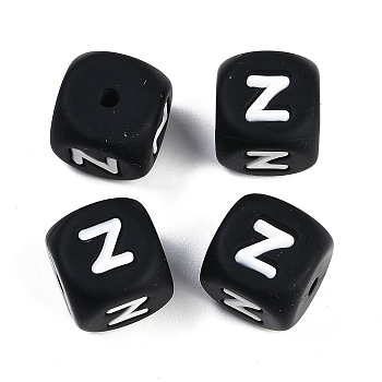 20Pcs Black Cube Letter Silicone Beads 12x12x12mm Square Dice Alphabet Beads with 2mm Hole Spacer Loose Letter Beads for Bracelet Necklace Jewelry Making, Letter.Z, 12mm, Hole: 2mm