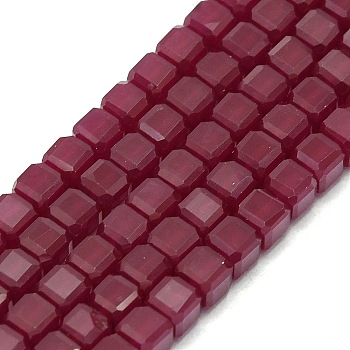 Lab Grown Red Corundum Beads Strands, Faceted, Cube, 4x4x4mm, Hole: 0.7mm, about 96pcs/strand, 15.16 inch(38.5cm)