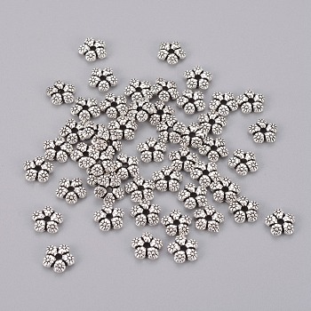 Tibetan Style Alloy Spacer Beads, Flower, Antique Silver, 7x7x2mm, Hole: 1mm