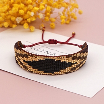 Miyuki Seed Braided Bead Bracelet, Wide Band with Rhombus Pattern Friendship Bracelet for Women, Sandy Brown, 11 inch(28cm)