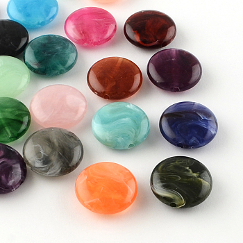 Flat Round Imitation Gemstone Acrylic Beads, Mixed Color, 22x8.5mm, Hole: 2mm, about 190pcs/500g