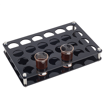 24-Hole Acrylic Mini Shot Glasses Organizer Holder, Spirits Octagonal Cups Wine Glass Storage Rack, for Bar Tasting Serving Supplies, Rectangle, Black, 29.5x20x5.4cm