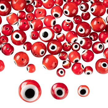 3 Strands 3 Style Handmade Evil Eye Lampwork Round Bead Strands, Dark Red, 6~10mm, Hole: 1mm, about 39~65pcs/strand, 14.17~14.96 inch(36~38cm), 1 strand/style