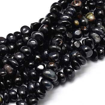 Dyed Natural Tiger Eye Nuggets Beads Strands, Tumbled Stone, Black, 6~10x9~12x8~10mm, Hole: 1mm, about 15.3 inch~15.7 inch