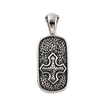 Retro 304 Stainless Steel Big Pendants, Oval with Cross Charm, Antique Silver, 61.5x24.5x10mm, Hole: 12.5x6.5mm