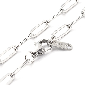 304 Stainless Steel Paperclip Chains Necklace, Stainless Steel Color, 19.49 inch(495mm)